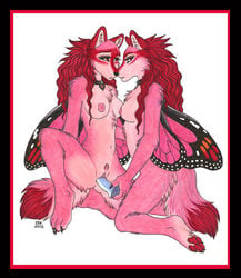 2012 anthro breasts butterfly canine collar dildo female fur furry hair hybrid insects insertion luthiennightwolf maraschino penetration pink_fur pubes pubic_hair pussy red_hair sex_toy vaginal_insertion vaginal_penetration wings wolf yuri