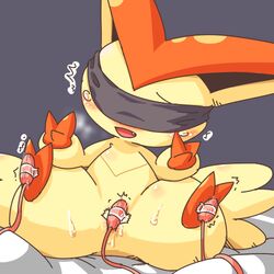 blindfold blush cre female furry pokemon pokã©mon sex_toy sitting solo spread_legs spreading tear vibrator victini