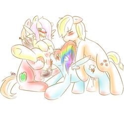 anal anal_sex applejack(male)_(mlp) applejack_(mlp) balls big_macintosh_(mlp) blonde_hair blush crotchboobs cum cum_in_ass cum_inside cunnilingus cutie_mark equine female fluttershy_(mlp) friendship_is_magic from_behind group_sex hair hair_pull horse horsecock male mrfatcakes multicolored_hair my_little_pony open_mouth oral oral_sex pegasus penetration penis pony pussy rainbow_dash_(mlp) rule_63 sex straight tongue vaginal_penetration wings