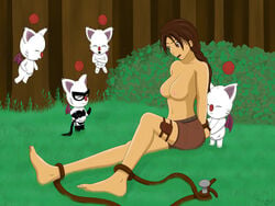 1girls color crossover female final_fantasy fur furry human interspecies lara_croft lara_croft_(classic) moogle suktar tomb_raider unknown_gender