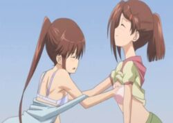 2girls animated bra breast_massage breast_squeeze censored clothing female human incest kissxsis mutual_breast_grab screencap sex shirt_down shirt_up siblings sisters small_breasts suminoe_ako suminoe_riko twincest yuri