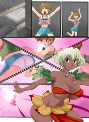 1girls age_progression ass asteban big_breasts breast_expansion clothing comic curvy dancing dark-skinned_female dark_skin female huge_breasts human jungle_de_ikou mii_(jungle_de_ikou) natsumi_rokudo necklace panties skirt skull_necklace tagme transformation voluptuous