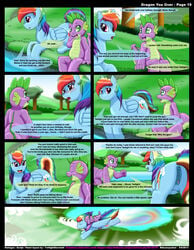 2012 anatomically_correct anus blue_fur blush color comic cutie_mark day dialogue dragon dragon_you_over_(kitsune_youkai) english_text equine female feral flying friendship_is_magic fur grass green_eyes hair horse kitsune_youkai male multicolored_hair my_little_pony outdoors page_19 pegasus penis pony purple_eyes pussy_juice rainbow_dash_(mlp) rainbow_hair sex spike_(mlp) text water wings wood