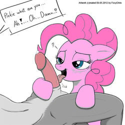 anthro earth_pony equine female feral foxychris friendship_is_magic fur interspecies licking male mammal my_little_pony nude penis pinkie_pie_(mlp) pony straight tagme text unseen_male_face