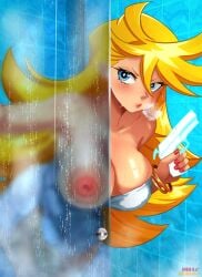 bathroom big_breasts blonde_female blue_eyes female hanaarasuka light-skinned_female long_hair_female panty_&_stocking_with_garterbelt panty_anarchy showing_breasts