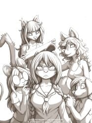 alicia_(jay_naylor) big_glasses braided_hair braided_twintails canine canine darla_(jay_naylor) domestic_dog felid feline feline fox francine_(jay_naylor) glasses isadora_(jay_naylor) jay_naylor makeover mouse nerd nerdy_female persephone_(jay_naylor) schoolgirl schoolgirl_outfit schoolgirl_uniform sketch snow_leopard the_fetish_four