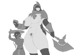 1boy 1female1male 1girl 1girl1boy 1male1female 2d abs armor armored_boots armored_female big_ass big_ass_(female) big_breasts big_female blindfold blindfolded blindfolded_female female female_only goblin goblin_male helmet human human_female knuckles shoulder shoulders sunt_404 tall_female taller_female xiao_taiyang_t2333