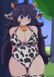 blush cow_bell cow_print hex_maniac horns nintendo one-piece_swimsuit pokemon