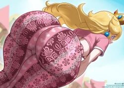 1girls ass ass_focus big_ass bubble_butt dat_ass dumptruck_ass female flare_pants forbidden_pants gigantic_ass huge_ass human kogeikun leggings mario_(series) pink_leggings princess_peach thick_thighs wide_hips