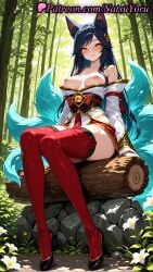 1girls 2025 ahri ai ai_assisted ai_generated animal_ear_fluff animal_ears anime anime_style bamboo bamboo_forest bangs bare_shoulders black_footwear black_hair blue_hair blush breasts breasts_out bust busty closed_mouth collarbone day detached_sleeves dress facial_mark female female_focus female_only female_solo flower forest fox_ears fox_girl fox_tail full_body hair_ornament hentai hi_res high_heels high_quality high_resolution highres japanese_clothes kimono kitsune korean_clothes kyuubi large_breasts league_of_legends league_of_legends:_wild_rift legs log long_hair long_sleeves looking_at_viewer makeup multi_tail natsuyoru nature nipples nipples_outside non-asian obi off_shoulder outdoors patreon red_thighhighs riot_games rock sash sitting skirt slit_pupils smile solo solo_female stable_diffusion swept_bangs tail thighhighs thighs tree tree_stump uncensored_nipples voluptuous voluptuous_female whisker_markings white_flower white_kimono yellow_eyes