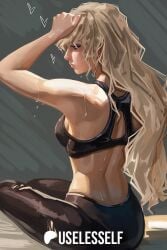 1girls ass back_view blonde_hair female female_only magik_(illyana_rasputin) magik_(marvel_rivals) marvel marvel_rivals sweat useless_elf uselesself