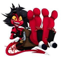 dazidentevil feet feet_tickling helluva_boss millie_(helluva_boss) moxxie_(helluva_boss) stocks tagme tickling