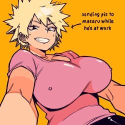 1girls big_breasts blonde_female blonde_hair breasts breasts breasts_bigger_than_head clothed clothes dominant dominant_female female guyfromliyue(artist) huge_breasts large_breasts masaru_bakugou milf mitsuki_bakugou mommy mother my_hero_academia older_female solo solo_female solo_focus strong_woman tan_body tan_lines tight_clothing