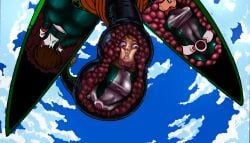 absorb absorbtion boku_no_hero_academia cell_(dragon_ball) cell_vore crossover crying dragon_ball dragon_ball_super dragon_ball_z godvore my_hero_academia scared_expression scared_face squished_breasts tail_vore uraraka_ochako vore worried_expression worried_face