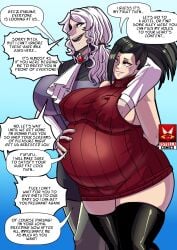 1futa 1girls age_difference ass big_breasts black_hair boku_no_hero_academia breast_grab breasts couple couple_(romantic) crossover eastern_and_western_character estella_comics female futanari huge_breasts large_breasts light-skinned_female light_skin mannyestella milf momo_yaoyorozu mrestella my_hero_academia older_futanari pregnant rwby second-party_source super_belly white_hair willow_schnee yaoyorozu_momo younger_female