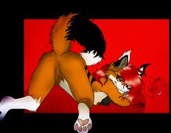 anthro anus breasts brown_eyes canine eyewear female firehusky- fox fur furry glasses hair heart jen nipples presenting pussy raised_tail red red_hair sideboob