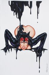 1girls 2011 2d 2d_(artwork) ass_up batman_(series) bedroom_eyes black_goo black_jair blue_eyes blue_eyes_female cat_ears cat_hat catwoman claws conny_valentina dc_comics dripping_goo female female_only goo horny_female latex latex_clothing latex_gloves licking_lips light-skinned light-skinned_female light_skin looking_at_viewer pinup red_lips red_lipstick selina_kyle sharp_claws solo solo_female