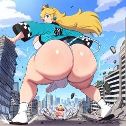 1futa 1girls ai_generated ass ass ass_jiggle ass_shake ass_wobble assquake big_ass big_breasts big_butt breasts city_destruction debris destruction earthquake erection erection_under_clothes erection_under_loincloth falling_debris falling_rocks fundoshi fundoshi_futanari fundoshilover101 futanari giantess happi_(clothing) huge_ass huge_breasts huge_butt loincloth mario_(series) nintendo princess_peach sarashi tabi_socks twerking