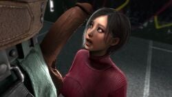 ada_wong barret_wallace clothed_female cock_shock crossover immediate_sex massive_penis on_knees parking_lot