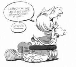 amy_rose big_feet boots_removed deepcreases dialogue feet_together foot_fetish furry hedgehog sonic_(series) word_balloon