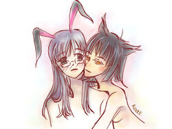 2girls animal_ears blush cat_ears female keele_(artist) multiple_girls original rabbit_ear tagme