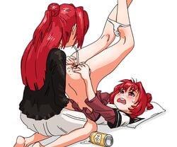 2girls akaza_akane akaza_akari anal_insertion anus barefoot blush can clothing double_bun drinking drinking_from_ass drinking_straw drinking_straw_in_ass drinking_straw_in_mouth duo felching female female_only femdom femsub hair_bun human_cup incest kiriririn lezdom lezsub long_hair multiple_girls open_mouth panties panty_pull pussy red_eyes red_hair seiza siblings sisters sitting skirt soda_can spread_ass straw straw_in_ass top-down_bottom-up uncensored underwear upside-down yuri yuru_yuri