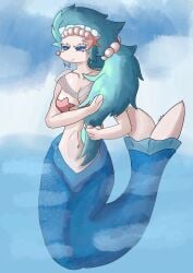 22ndfrog blue_hair blue_tail braided_hair breasts cute cute_face fish long_hair looking_at_viewer mermaid mermaid_tail no_pupils pearls png pokemon primarina smile starfish starfish_(accessory) starfish_bra starfish_hair_ornament tail water