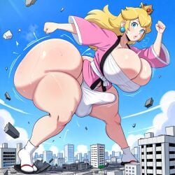 1futa ai_generated ass ass ass_jiggle ass_shake ass_wobble assquake big_ass big_breasts big_butt breasts city_destruction debris destruction earthquake erection erection_under_clothes erection_under_loincloth falling_debris falling_rocks fundoshi fundoshi_futanari fundoshilover101 futanari giantess happi_(clothing) huge_ass huge_breasts huge_butt loincloth mario_(series) nintendo princess_peach sarashi tabi_socks twerking