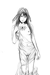 belly_button long_hair monochrome multi_eye nipples pussy simple_background sketch small_breasts solo solo_female white_background witch_of_the_black_forest yu-gi-oh!