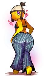 anthro ass_focus barefoot basslapping blush bra chubby chubby_anthro eyelids eyeshadow fat_ass femboy fish fishstick_(fortnite) forbidden_pants fortnite fortnite:_battle_royale leggings looking_at_viewer marine marine_humanoid orange_body small_breasts twink