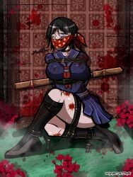 asian_female big_breasts blood bondage clothed gag hojo konami school_uniform schoolgirl shimizu_hinako silent_hill silent_hill_f teen_girl teenager thick_thighs tied_up young