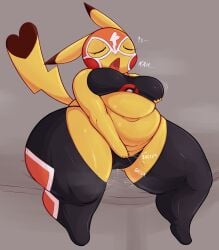 anthro behniis belly big_belly blush bodily_fluids breast_grab breasts closed_eyes clothed clothing cosplay_pikachu_(costume) deep_navel drooling ejaculation eyelashes female finger_fuck fingering fingering_self generation_1_pokemon genital_fluids grabbing_own_breast hand_on_breast heart_shaped_tail hi_res mammal masturbation moan moaning_name navel nintendo open_mouth overweight overweight_anthro overweight_female pikachu pikachu_libre pokemon pokemon_(species) pokemorph pussy_ejaculation pussy_juice_through_clothing rodent saliva sitting skimpy slightly_chubby solo spread_legs spreading thick_thighs tongue tongue_out vaginal_fluids vaginal_penetration wet wet_clothing wide_hips yellow_body