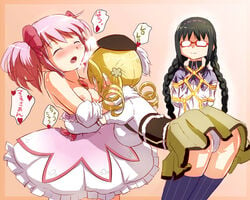 :o ace_(hyper_otintin_time) akemi_homura akemi_moemura bent_over black_hair black_legwear blonde_hair blush bondage braid breast_sucking breasts breath cheating closed_eyes corset covering covering_breasts dress drill_hair female glasses hair_ornament hairband hat human human_only licking licking_breast licking_nipples long_hair madoka_kaname magical_girl mahou_shoujo_madoka_magica multiple_girls netorare nipples opaque_glasses open_mouth panties pink_hair red-framed_glasses saliva school_uniform short_hair short_twintails soul_gem thighhighs tied_hair tomoe_mami tongue twin_braids twin_drills twintails underwear vertical_stripe vertical_stripes white_panties yuri