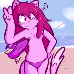 1girls anthro beach bikini breasts embarrassed female female_only furry furry_only tagme topless tropbunny wardrobe_malfunction