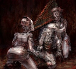 1boy 2d 2d_(artwork) 2girls anal anal_fingering artist_request ass blood breasts cum domination female female_domination femdom fingering konami male malesub muscle nurse_(silent_hill) penis pyramid_head silent_hill silent_hill_(film) straight submissive submissive_male