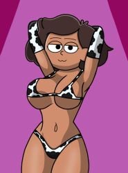 1girls amphibia armpits arms_behind_head arms_up big_breasts bikini breasts brown_hair busty clothes cow_bikini cow_print cow_print_armwear cow_print_bikini dark-skinned_female dark_skin disney disney_channel female female_only large_breasts looking_at_viewer micro_bikini milf mrs._boonchuy oum_boonchuy seductive seductive_eyes seductive_look seductive_smile sexy_armpits simple_background smile solo swimsuit thai thick_thighs thin_waist underboob wide_hips