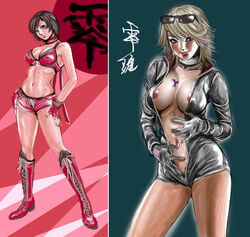 dual_persona midriff nipples reiko_hinomoto rowdy_reiko rumble_roses smile sunglasses tabe_koji