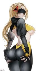 1girls ass ass_support big_ass blonde_hair breasts bubble_butt darkkitsu dat_ass fat_ass female female_only hands_on_ass hands_on_own_ass huge_ass large_ass looking_at_viewer looking_back png solo thick_ass thick_thighs trigger_(zenless_zone_zero) underboob visor white_background wide_hips zenless_zone_zero