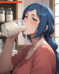 1girls ai_generated artifical_art big_breasts blue_eyes blue_hair blush cum cum_drinking cum_in_mouth dripping dripping_cum dripping_semen gundam gundam_build_fighters hair_ornament incest iori_rinko light-skinned_female light_skin long_hair mature mature_female mature_woman milf mommy mother mother_and_son open_mouth perfect_body ponytail scrunchie solo tied_hair voluptuous_female