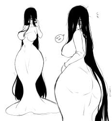 1girls big_ass big_breasts black_hair breasts deus_kuro dress female female_only full_body ghost ghost_girl guly_(deus_kuro) nipples_visible_through_clothing original solo solo_female very_long_hair white_dress