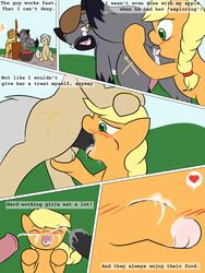 anal apple applejack_(mlp) blonde_hair blush comic cowboy_hat cum cum_in_mouth cum_inside cum_on_face cutie_mark dialogue english_text equine eyewear fellatio female friendship_is_magic fruit furry glasses green_eyes hair hat headgear horse horsecock male my_little_pony oral oral_sex original_character penis pony rimming sex smooth_skin stall straight text tree wood xxskyxx