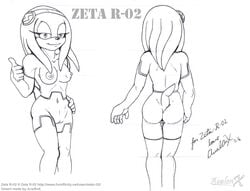 anthro areola ass aval0nx breasts ass echidna erect_nipples female hair long_hair monochrome navel nipples nude pussy sega smile sonic_(series) zeta_the_echidna