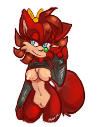 anthro bottomless breasts canine clothes color female female_only fiona_fox fox front_view fur furry mel_the_hybrid nipples smile solo sonic_(series) sonic_the_hedgehog_(archie) sonic_the_hedgehog_(comics) sonic_the_hedgehog_(series) tagme vulva