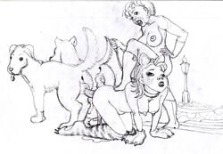 2boys 2dogs 2girls age_difference all_fours anal anal_penetration anal_sex bestiality bi_domination canine collar_and_leash doggy_style double_penetration fake_animal_ears female femdom femsub full_body gloves hand_on_hip hanging_breasts lamppost leashed_collar medium_breasts monochrome multiple_penises nude_female older_female older_female_younger_female older_woman older_woman_and_teenage_girl outdoor_sex outdoors paw_boots paw_gloves petplay sex_from_behind sketch stairs stepped_on stepped_on_back tagme traditional_media uncensored vaginal vaginal_penetration vaginal_sex zoophilia