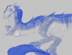 anthro blue dragon female feral hindpaw horn iko paws pussy sketch solo whiskers