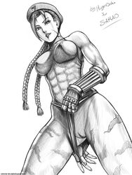 2009 abs beret braid breasts cammy_white capcom female female_only human mugensaku nipples pussy smile solo straight_hair street_fighter