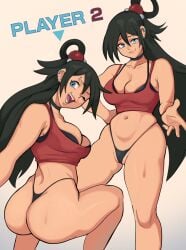 1girls alternate_color aqua_(konosuba) ass black_hair blue_eyes breasts cameltoe choker cleavage crop_top ear_piercing ear_stud eyebrow_piercing female_only hair_ornament huge_ass kono_subarashii_sekai_ni_shukufuku_wo! large_breasts long_hair looking_at_viewer midriff milkmountain navel open_mouth palette_swap piercing pubic_hair_peek smile solo text thong