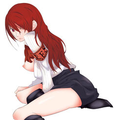 female ghost-q hair_over_one_eyes mitsuru_kirijo open_clothes open_shirt persona persona_3 red_eyes red_hair school_uniform shirt