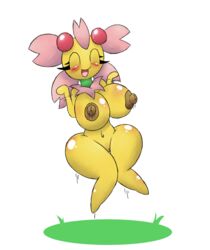 big_breasts blush breasts cherrim female hair huge_breasts huztar nipples plain_background plant pokemon pokemon_dppt pussy solo