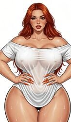 amanda_nicole big_ass big_boobs big_breasts long_nails off_shoulder orange_nails red_hair rule34 see-through_clothing